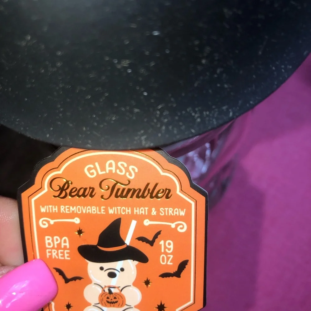 🎃 Halloween  Bear with Witch hat - glass cup with straw 🎃 2 available